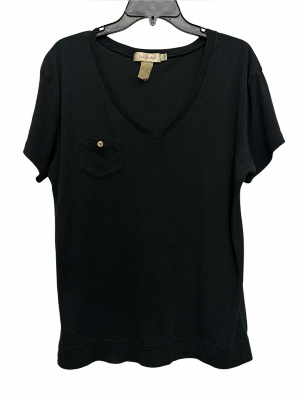 Fresh Produce V Neck Pocket Tee Size XXL Black Cotton Casual Basic